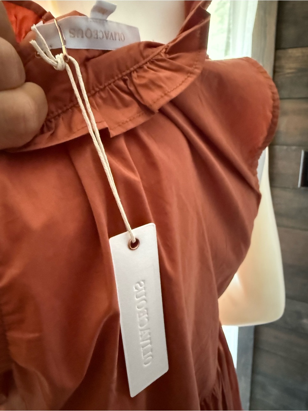 Olivaceous Tiered Ruffle Neck Mini Dress in Rust - Picture 9 of 10